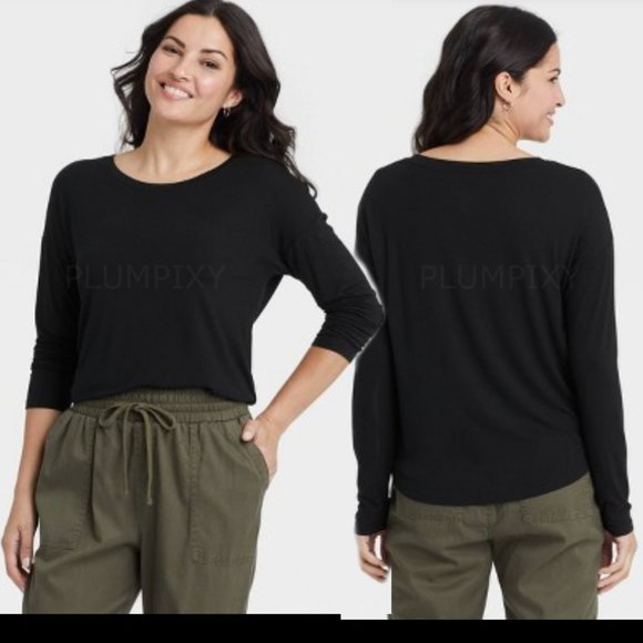Black T Shirt Long Sleeve Rayon Span Target A New Day - Picture 1 of 2